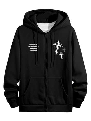 Floerns Men's Cross Print Long Sleeve Full Zip Hoodie Sweatshirts with Pocket