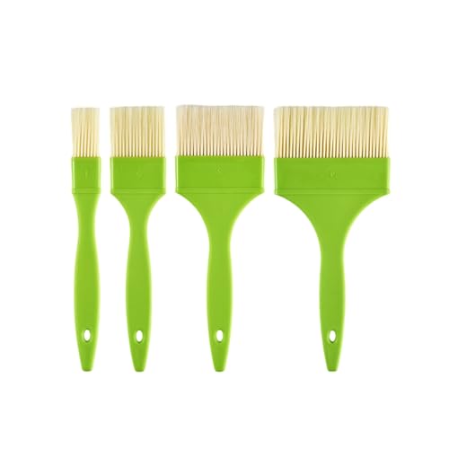 KLEHOPE Pennello da Cucina, 4 Pezzi Pennello per Pasticceria, Verde Pennelli Grigliare, Pennello per Olio da Forno con Gancio Autoadesivo, 4 Misure, per Salse, Marinate, Salse Forno