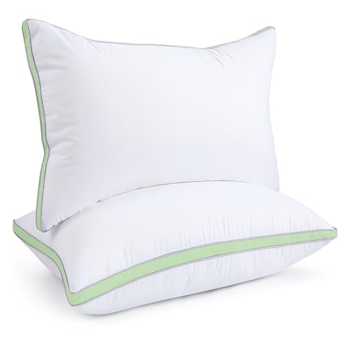 Image of viewstar Pillows Queen Size Set of 2, Firm Support Bedding, Green | Down Alternative, Gusseted, Hotel Quality, Fluffy Plump Filling, Oeko-Tex Certified, Machine Washable, for Side Sleepers