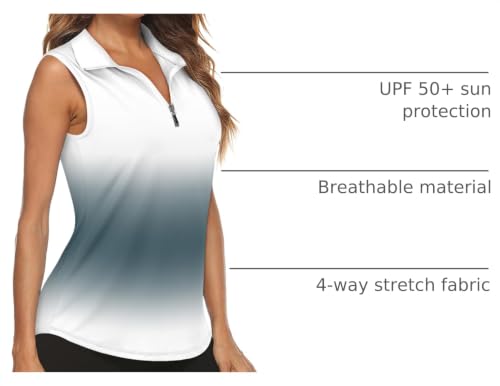 Image of Koscacy Women's Sleeveless Golf Tennis Polo Shirts Zip Up Dry Fit Workout Tank Tops Athletic Shirt
