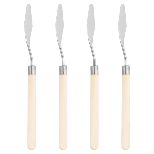 PATIKIL Art Spatula, 4 Pcs No.2 13mm Stainless Steel Flexible Palette Knife Painting Knife Painting Spatula Oil Painting Mixing Scraper with Wood Handle for Canvas Acrylic Painting, Yellow