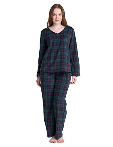 LAPASA Ensemble de Pyjama Polaire Femme Haut & Pantalon Léger Chaud Col en V L107 Carreaux Vert Foncé & Bleu Marine L Cover