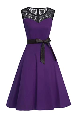 Robe Vintage rétro 1950s Audrey Hepburn de Soirée Cocktail années 50s Rockabilly en Dentelles Pourpre XXL Cover