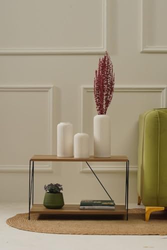 Image of PUREZENTO Elegant White Ribbed Texture Ceramic Vase - Set of 3 | Vases for Home Decor Centerpiece or Showpiece Living Room, Bedroom | Vase for Pampas Grass, Dried & Artificial Flowers