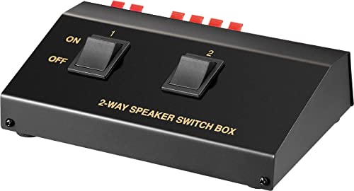 CABLEPELADO Selector de Altavoces Estéreo, Conmutador de Altavoces para 2 Pares de Altavoces, Conmutador Speaker, 175 mm Ancho x 114 mm Alto x 49 mm Fondo, Sección Cable MAX 2,5 mm², 2 Salidas