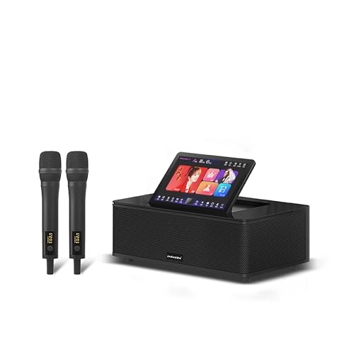 14.1-inch Touchscreen Karaoke All*in*one Sound System with 2 Wireless Microphones, KTV/Movie/MP3/Recording/Bluetooth/HDMI Output, high-Speed Cloud Song downloads and YouTube (Black 3TB)