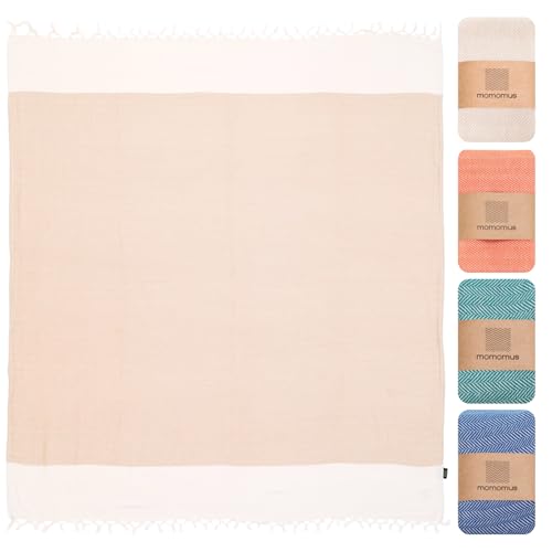 MOMOMUS Fouta XL ou Serviette de Plage en Coton 100% – Absorbante, Douce et Légère – Idéale comme Drap de Plage, Serviette pour Piscine et Spa ou Paréo...