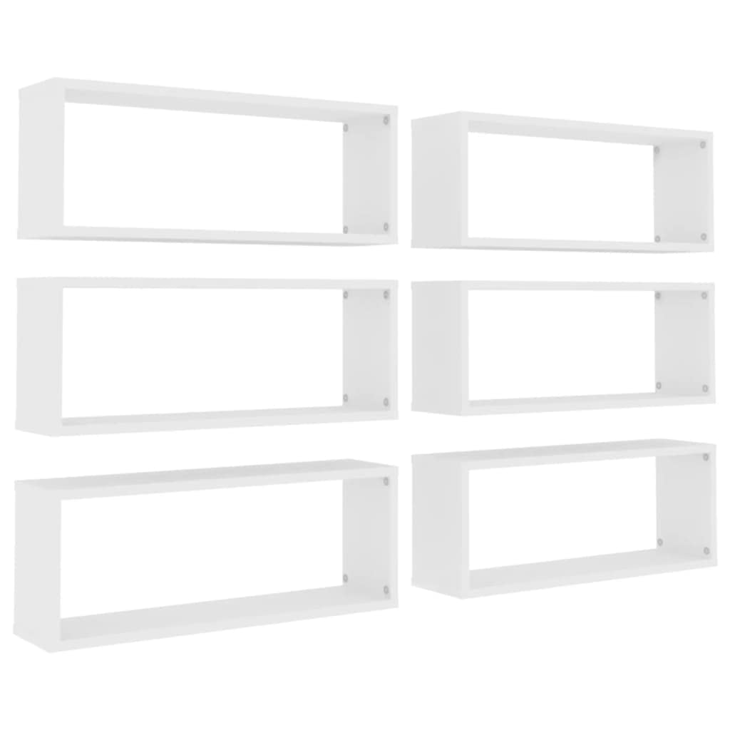 vidaXL 6x Wall Shelves Home Living Room Bedroom Furniture Set Wall-Mounted Floating Hanging Wall Display Shelf Wall Rack Set Chipboard White โ image 1