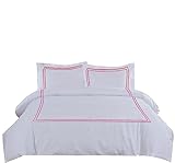 BedDecor Luxury 400-TC Egyptian Cotton 3PC Embroidered Duvet Cover Set with Beautiful 2-Stripe Embroidery(Hot Pink, Full/Queen)