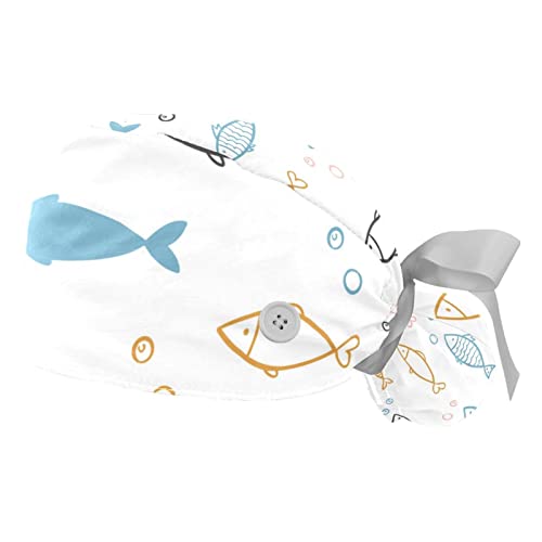 Chapeaux bouffants Poisson gribouillé JDEZ : 2 casquettes de travail ajustables