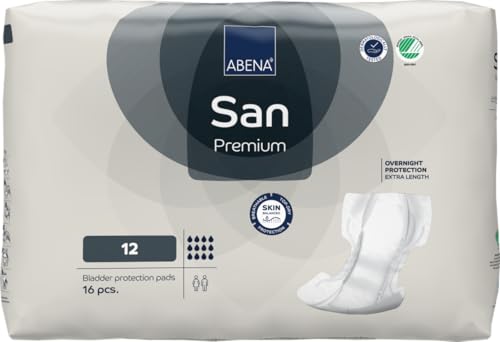 ABENA San 12 - Almohadillas de incontinencia de absorción de 4000 ml para hombres y mujeres, transpirables, cómodas, de rápida absorción, discretas y eficaces, 16 unidades