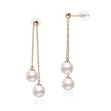 Birger Jarls 23 Pearl Earrings for Women,Adjustable Double Pearl Dangle Earrings for Girls,AAAA+ Fre