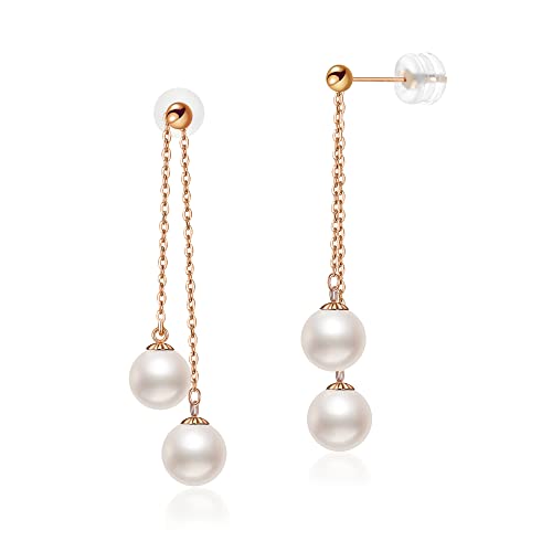 Birger Jarls 23 Pearl Earrings For Women,Adjustable Double Pearl Dangle Earrings For Girls,Aaaa+ Freshwater 6Mm-6.5Mm Real Pearl Drop Earrings For Wedding Prom Party Birthday(18K Solid Rose Gold) #TOP24