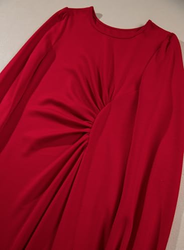 Image of Happy Sailed Women's Long Sleeve Ruched Waist Flowy A Line High Low Midi Cocktail Party Dress