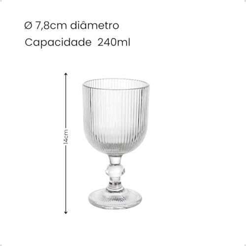 Jogo Taças de Vidro Grace 240ml - Kit 6 un Copo Água Suco