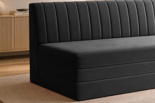 Image of Modern Velvet 3-Seater Sofa Cum Bed, Convertible Sleeper Couch Sofa for Living Room, Bedroom & Office - Black Color