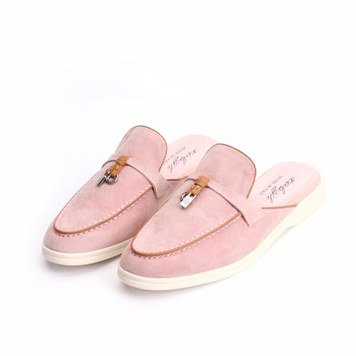 Image of XOBZJH Designer Women's Mules Flat Heel - Suede Leather Flats with Tassel Detail, Comfortable Slip-On Backless Loafers,Casual & Work Shoes