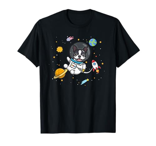 Kawaii Kids & Boys Astronaut Space Boston Terrier Dog Lover Maglietta