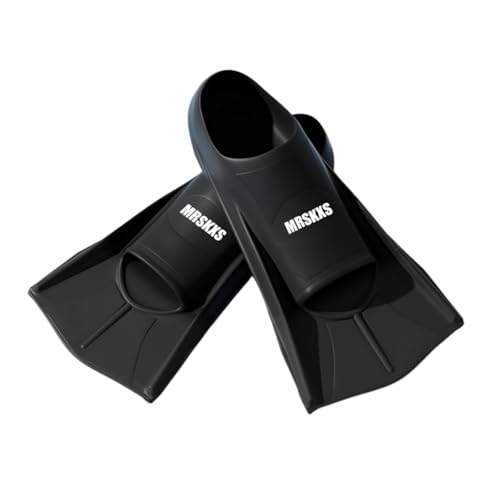 ENEN Aletas de Natación Cortas Ajustables para Piscina, Talla 30-44 Aletas de Entrenamiento Silicona para Niños et Adulto Unisex para Piscina, Snorkel, Entrenamiento (XS(33-35),R12 Negro)