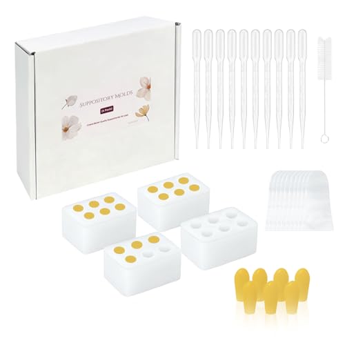 ICIMBI Reusable Suppository Molds Kit,2ML, Silicone Suppository Molds Kit Includes 4 Tray's, 10 Liquid Droppers