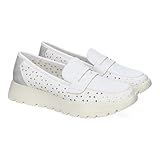 Mocassins plats pour femme, confortables et légers, design ajouré, semelle dentée et ornement sur la raquette, parfaits pour toutes les occasions., blanc, 41 EU