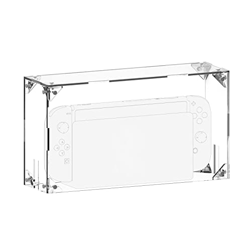 Geekria - Funda acrílica Antipolvo Transparente Compatible con Nintendo Switch/Switch OLED Base de Carga, antiarañazos, Impermeable, Protectora Transparente acrílica, Funda de exhibición