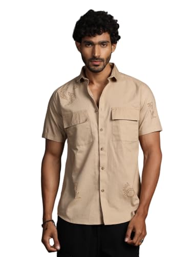 Image of Thomas Scott Men's | Embroidered Printed | Half Sleeve | Regular Fit | 100% Cotton | Double Pocket | Spread Collar | Casual Shirt
