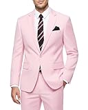 WYWK Men's 2 Piece Suit Slim Fit - One Button Jacket Pants with Tie and Pocket Square, Suits for Men Wedding Business Party Light Pink