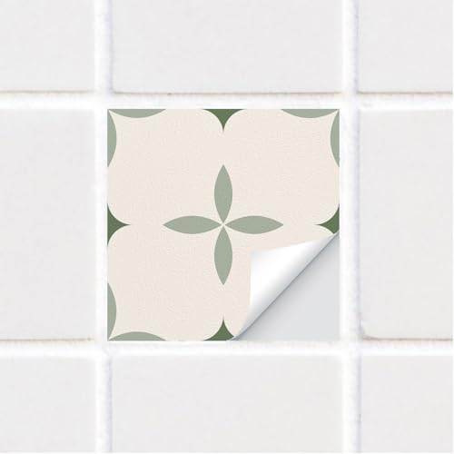 Neukids Lot de 50 autocollants pour carrelage vert sauge, 15 cm, blancs, en vinyle, imperméables, à coller et à décoller, pour cuisine, salle de bain, chambre à coucher, surface murale, dosseret – vue 2