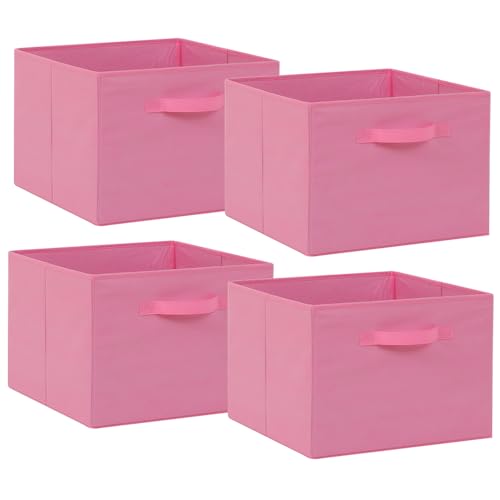 Homullel Foldable Storage Cube Boxes Set of 4, Storage Unit Box with Handle, Collapsible Storage Bins Organiser for Shelf Closet Organization 33x38x33cm Pink