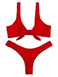 ZAFUL Damen-Tankini-Set mit Blattdruck, mit Schnürung und gerüschter hoher Taille