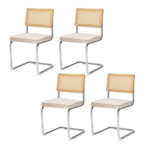 Juego de 4 sillas de comedor tapizadas de ratán, marco de metal con capacidad de carga de 350 libras para cocina y sala de estar