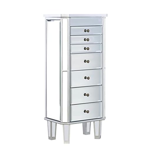 Powell Jewelry Armoire Wood, Silver Mirrored