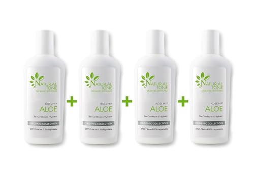 Natural Tone Organic Skincare Rosehip Aloe Lotion, Everyday Skin Conditioner and Hydrator Lotion 2 Fl Oz - Pack of 4