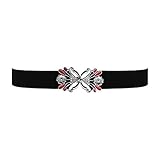 Ancho elástico BlackButterfly 2.5 CM De Ancho Hebilla En Forma De Diente De León Cinturón Vaquero (Negro - Rojo, 34-36)