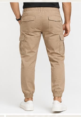 Image of Men's Jogger Cargo Pants | Stretchable Cotton Blend Utility Trousers | Regular Fit Multi Pocket Casual Bottom Wea