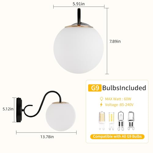 Image of Vintage Matte Black Bathroom Wall Sconces, Include G9 bull, 2-Pack