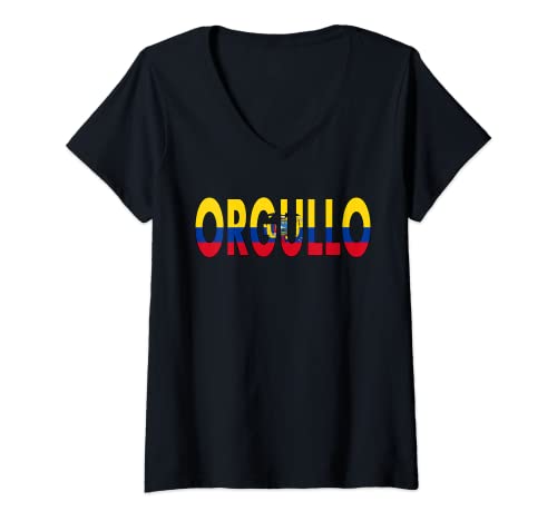 Womens Orgullo Ecuatoriano Con Bandera Diseño de Ecuador V-Neck T-Shirt