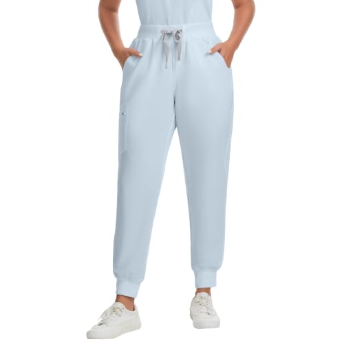 Image of Kitmaz Scrub Pants for Women - Mid Rise 4-Way Stretch Anti-Wrinkle Slim Fit Jogger Pants, Drawstring & 5 Pockets