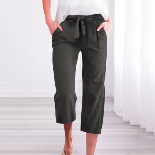 Capri Pants for Women Tie High Waisted Wide Leg Cropped Linen Pants Casual Flowy Boho Beach Palazzo Pant with Pockets2