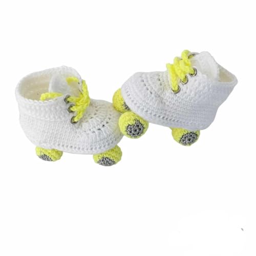 Crochet Roller Skate Baby Booties, Baby Roller Skates, Girl Newborn Skates, White And Yellow Rollers (3-6 months)