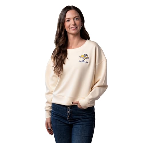 Fan Girl South Dakota State Womens Modal Crewneck Jackrabbits Sweatshirt for Women Waist Length Crop Cream Womens Large