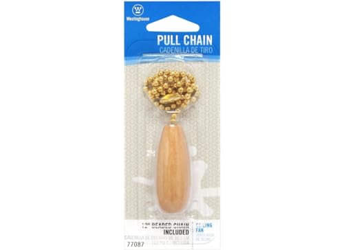 Image of Westinghouse Lighting 77087 Light Fixture Pull Chain With Wooden Handle, Brass