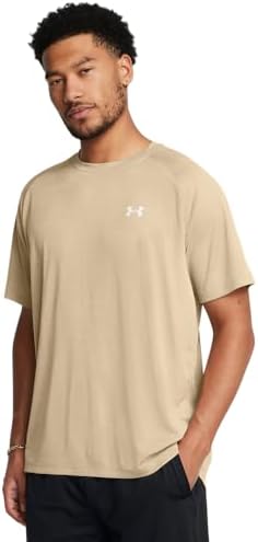 Under Armour Men's Tech Textured Short Sleeve T Shirt, (300) City Khaki / / White, X-Large