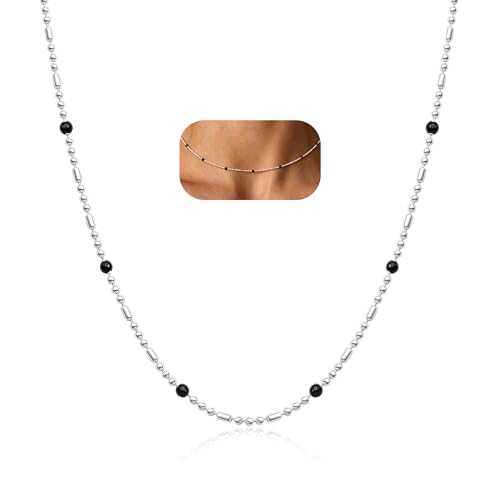 Image of LUXYSODE S925 Silver Choker Necklaces for Women - Dainty Thin Delicate Chain Necklace, Everyday Wear Jewellery Gifts for Mum Girlfriend & Her (C)