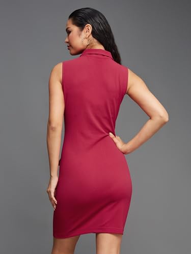 Image of Miss Chase Women's Sleeveless Collared Bodycon Above-Knee Polyester Dress