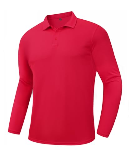 GYMELITE Men's Long Sleeve Polo Shirts Golf Athletic Shirts Quick-Dry Performance Casual Work Outdoor Collared Shirts (RD M)