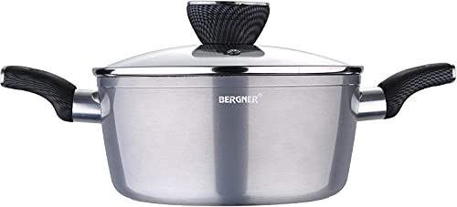 Image of Bergner Carbon TT Forged Aluminium Non-Stick Casserole with Glass Lid, 24 cm, 4.6 Liters, Induction Base, Metallic Grey