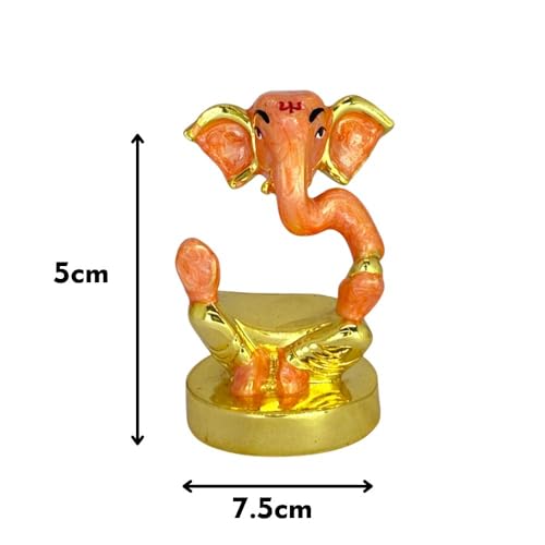 Image of Pearl Orange Divine Ganesha | Travel-Friendly Gold Plated Ganpati Idol for Car Dashboard, Office Desk & Home Temple| Divine Blessings & Prosperity | Height 1.9 Inch