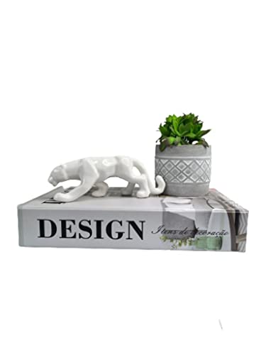 Kit decoração livro Design + vaso de cimento + pantera